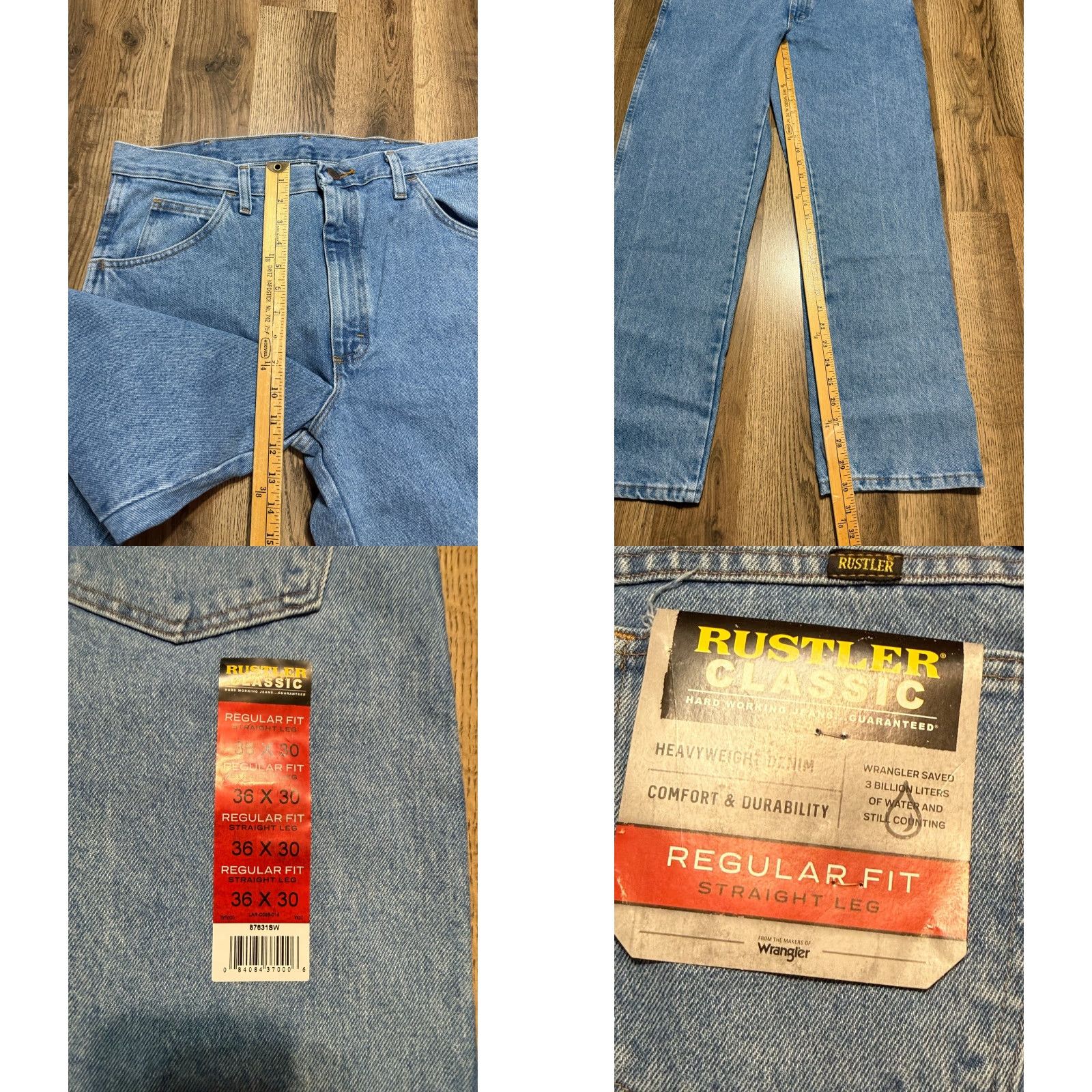 Vintage Rustler Jeans Men 36x30 Blue Denim Regular Fit Straight Leg NWT Jeans 5-Pocket Logo Zip Size US 36 / EU 52 - 8 Thumbnail