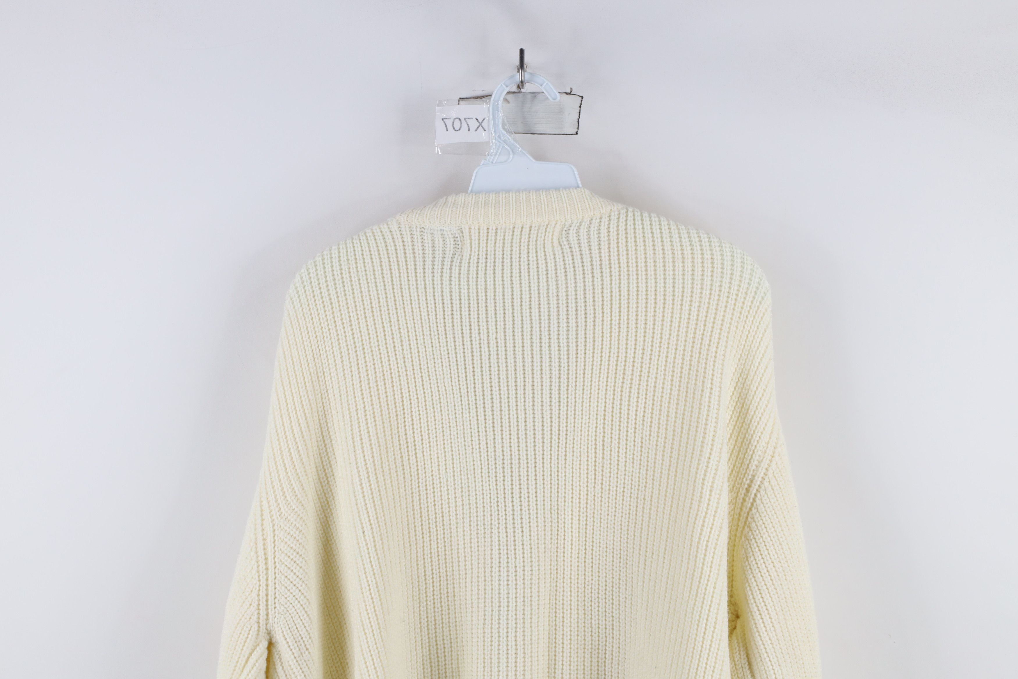 Vintage Vintage 90s Streetwear Ribbed Knit Cardigan Sweater Cream Size US L / EU 52-54 / 3 - 11 Thumbnail