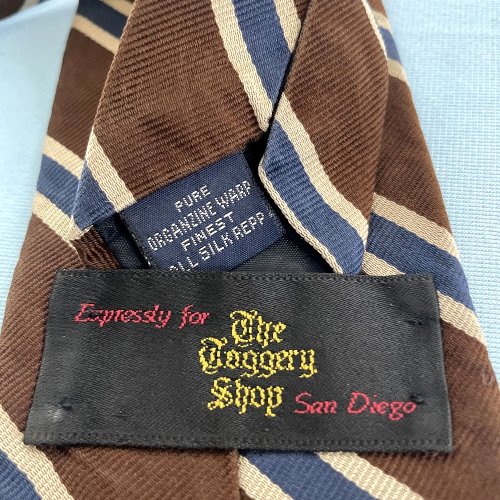 Vintage VINTAGE The Toggery Shop Organzine Warp Fine Repp Tie Brown Navy Blue Stripe vtg 4x56 Capsule Wide Necktie Mens Tie Size ONE SIZE - 6 Thumbnail