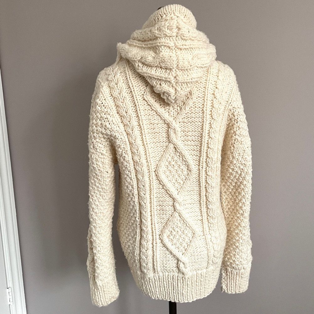 Vintage Handmade Peruvian Cable Knit Hooded Wool Full-Zip Cardigan Size M / US 6-8 / IT 42-44 - 9 Thumbnail