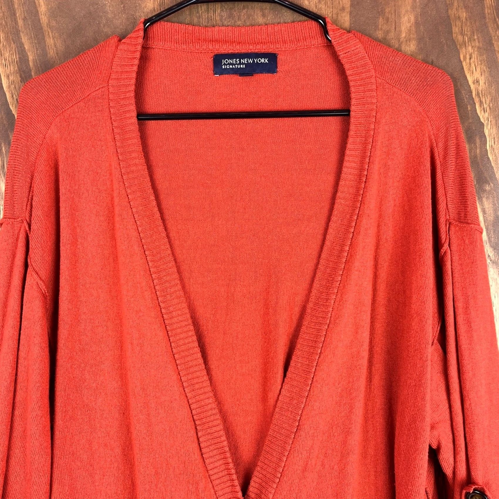 Jones New York Jones New York Womens Cardigan Orange Cashmere Wool Button Up Roll Tab Sleeve XL Size XL / US 12-14 / IT 48-50 - 2 Thumbnail