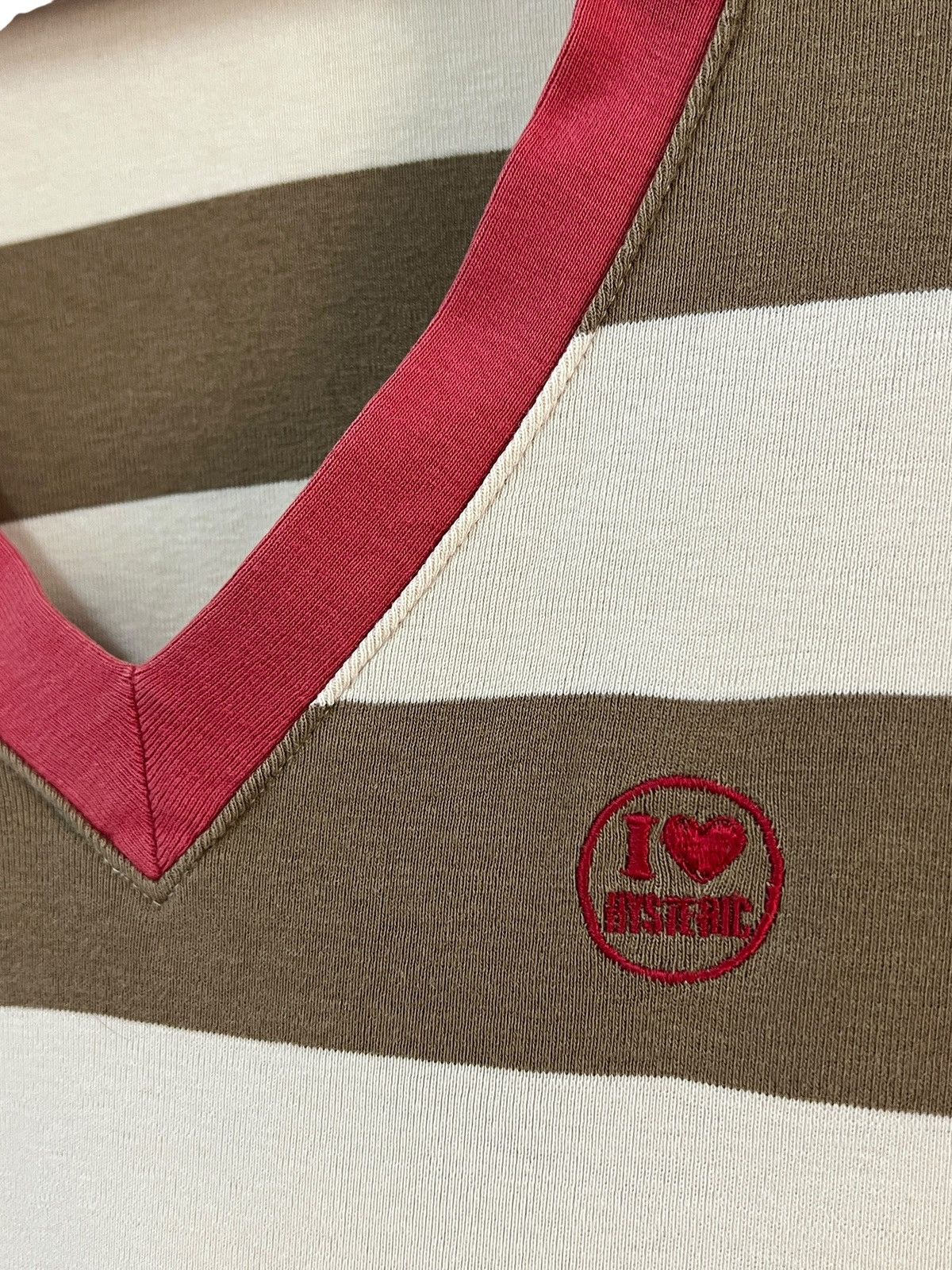 Hysteric Glamour 1990s HG ‘I ❤️ Hysteric” Stripes Wide Neck Polo Shirt Size XS / US 0-2 / IT 36-38 - 7 Thumbnail