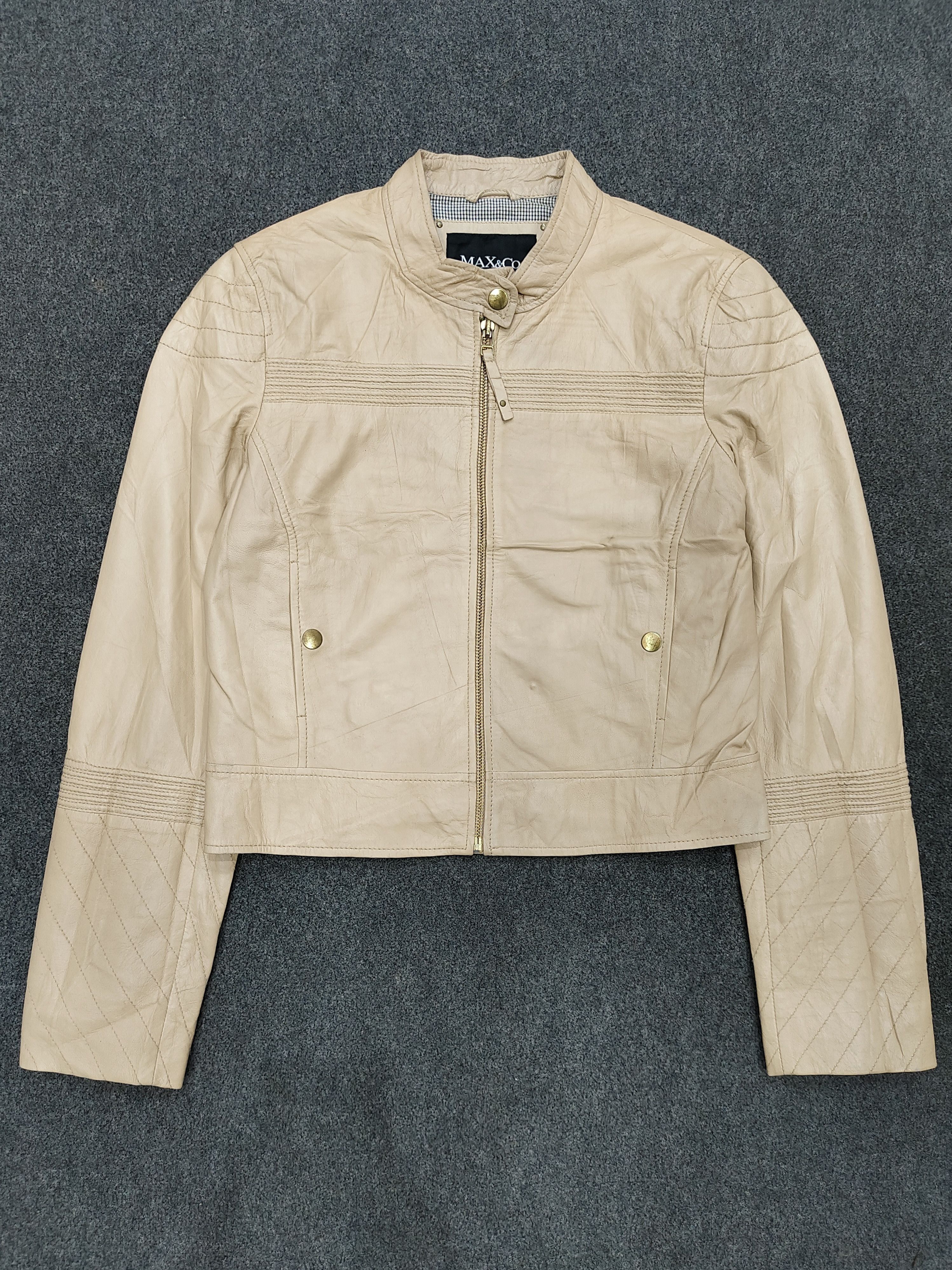 MAX&Co. 00s Max&co- Minimal Cropped Moto Biker Leather Jacket Size M / US 6-8 / IT 42-44 - 8 Thumbnail