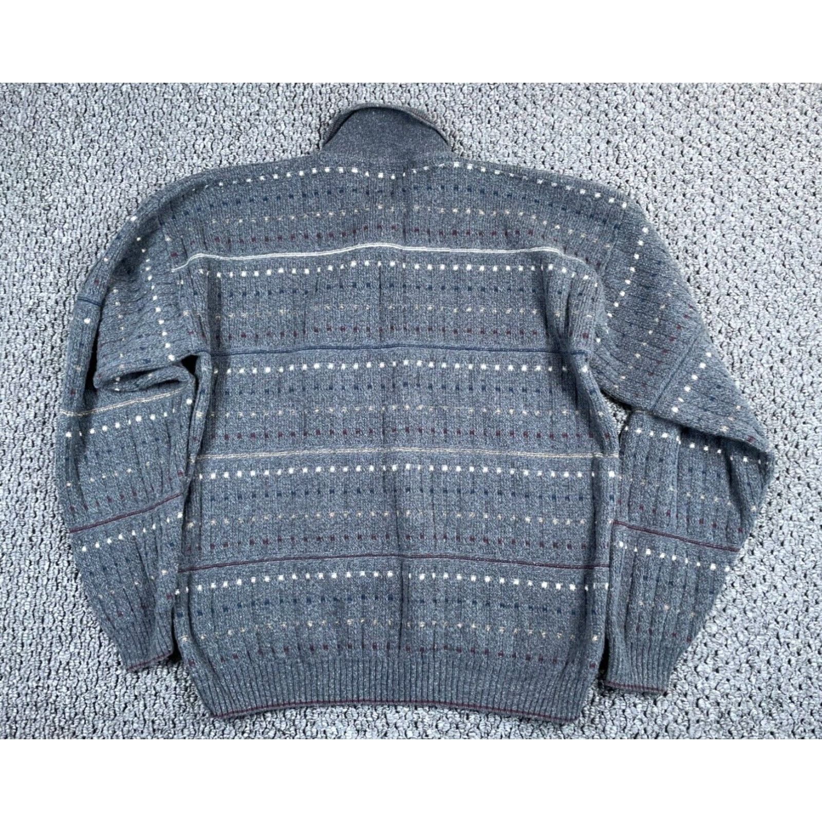 Vintage VTG 90s Collared Sweater Adult Large Gray Dotted Striped Pattern Chunky Knit Dad Size US L / EU 52-54 / 3 - 2 Thumbnail