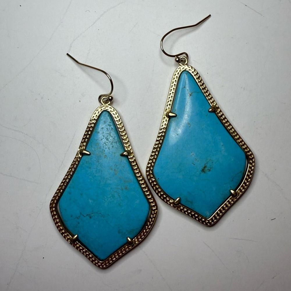 Designer Kendra Scott Alexandra Turquoise Blue Gold Drop Earrings Size ONE SIZE - 5 Thumbnail
