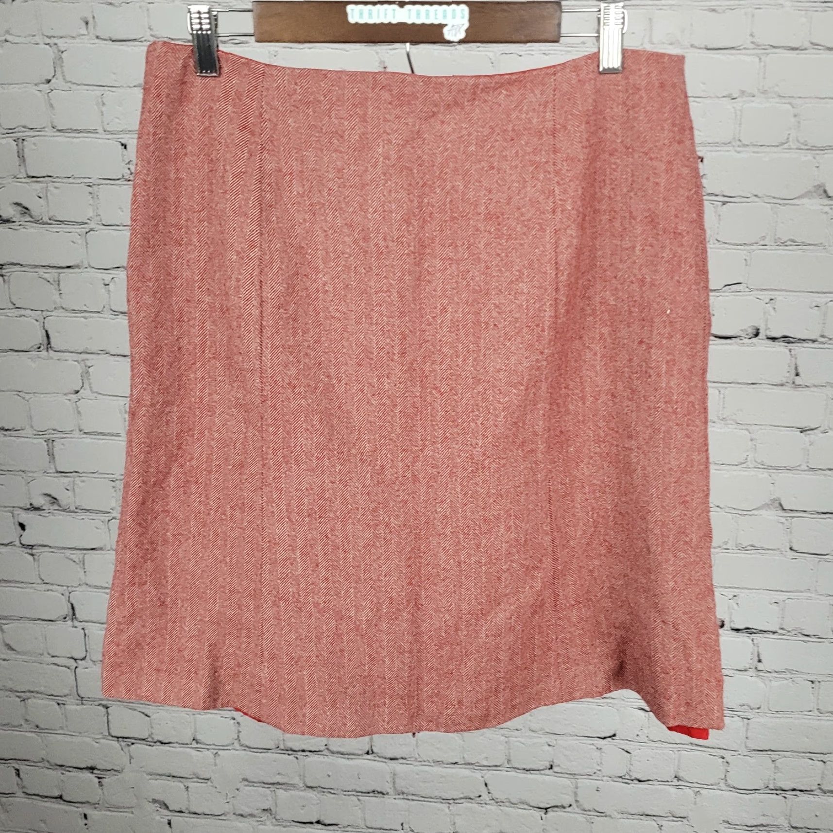 J.Crew VTG J.CREW Wool Herringbone A-Line Skirt - Red White, Side Zip, Lined, Knee Length, Size 12, Womens Size 34" / US 12 / IT 48 - 2 Thumbnail