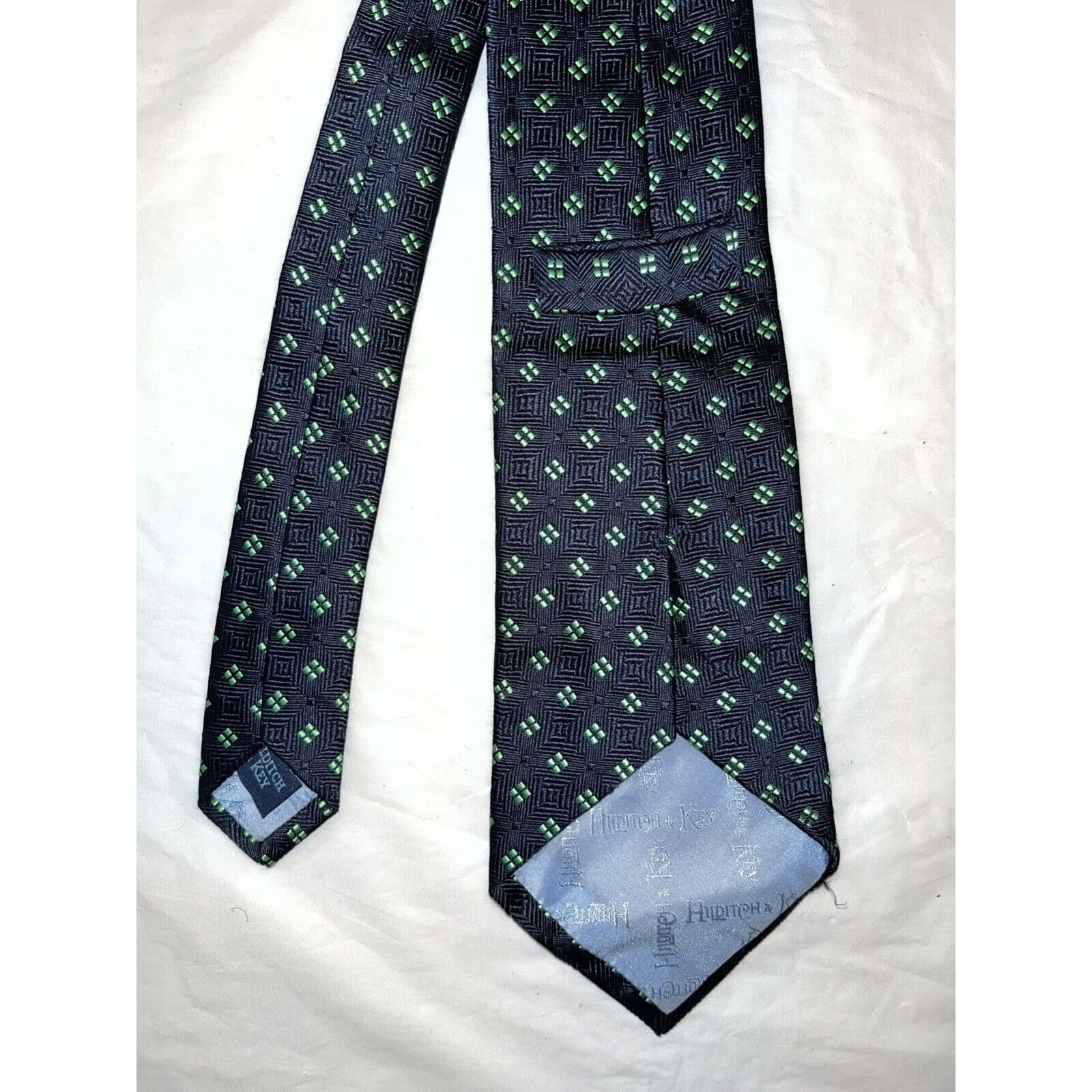 Hilditch & Key Hilditch & Key All Silk Tie ~ Dark Blue & Green Squares Size ONE SIZE - 4 Thumbnail