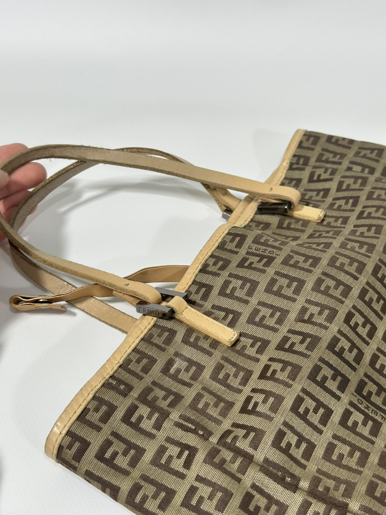 Fendi Fendi Zucchino Tote Bag Vintage FF Monogram Logo Cloth Beige Size ONE SIZE - 20 Thumbnail