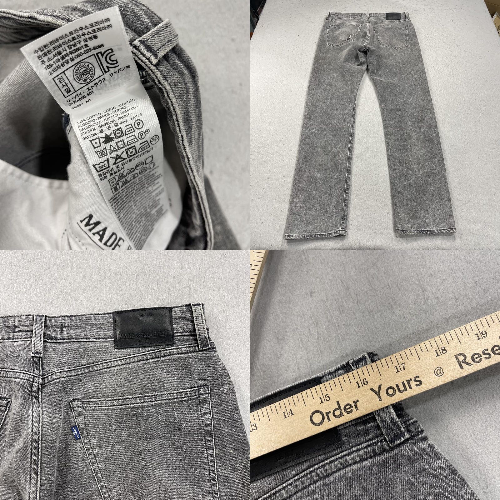 Levi's VINTAGE? Nope, not vintage. Levis Made & Crafted Jeans Mens 32x34 Gray Shuttle Slim Straight Ripped Italy Size US 32 / EU 48 - 8 Thumbnail