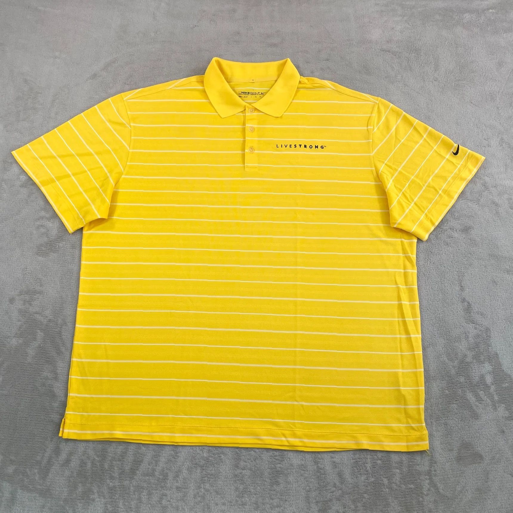 Nike Nike LIVESTRONG Polo Shirt Men 2XL Yellow Striped Performance Cycling Golf NWOT Size US XXL / EU 58 / 5 - 5 Thumbnail