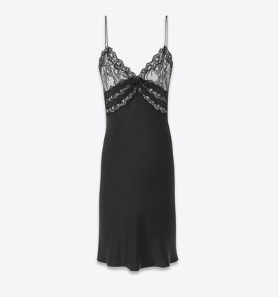 Saint Laurent Paris oc11z1125 lingerie Dress in Silk Satin Crepe in Black Size S / US 4 / IT 40 - 1 Thumbnail