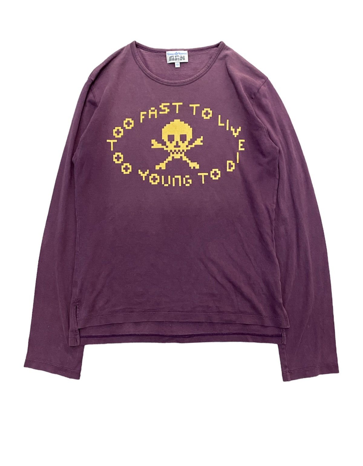 image of Vivienne Westwood 90's Iconic To Fast To Live To Yong To Die Cross Word in Purple (Size Medium)