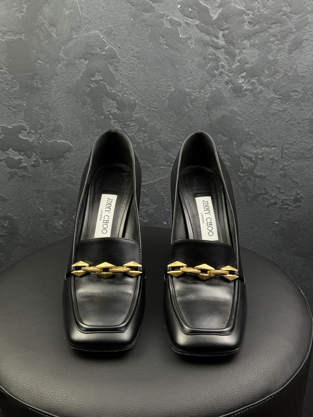 Jimmy Choo JIMMY CHOO Womens Black Diamond Tilda Leather Heeled Size US 9 / IT 39 - 4 Thumbnail