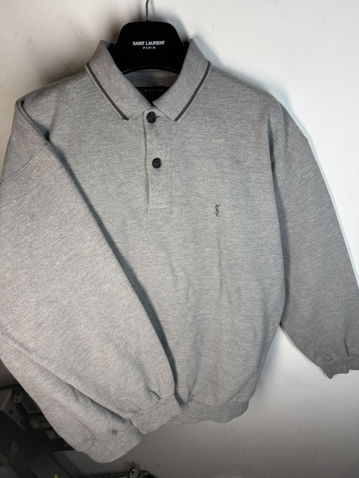Yves Saint Laurent 90s YSL Sweatshirt 1/4 Grey Vintage Sweater Quarter Zip Size US M / EU 48-50 / 2 - 2 Thumbnail
