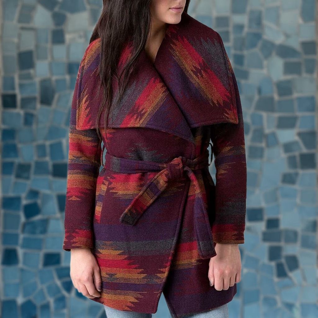 Steve Madden Steve Madden Coat Belted Blanket Wrap Jacket Southwestern Aztec Women's Size M Multicolor Oversized Collar Size M / US 6-8 / IT 42-44 - 1 Thumbnail