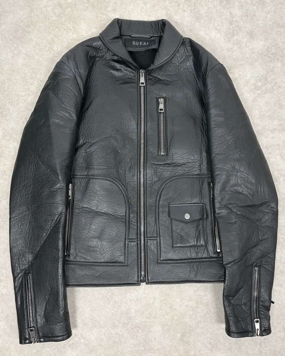 Gucci 2010s Gucci Black Laced Biker Leather Jacket Size US M / EU 48-50 / 2 - 1 Thumbnail