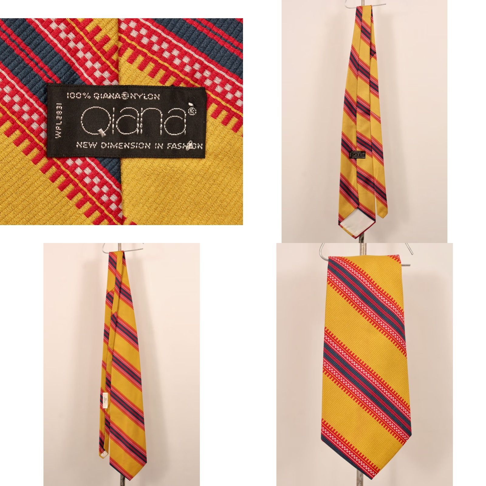 Vintage VTG Qiana 70s Tie Neck Tie Men's NOS Yellow Red Striped Wide 4.5" 53" Nylon Necktie Size ONE SIZE - 8 Thumbnail