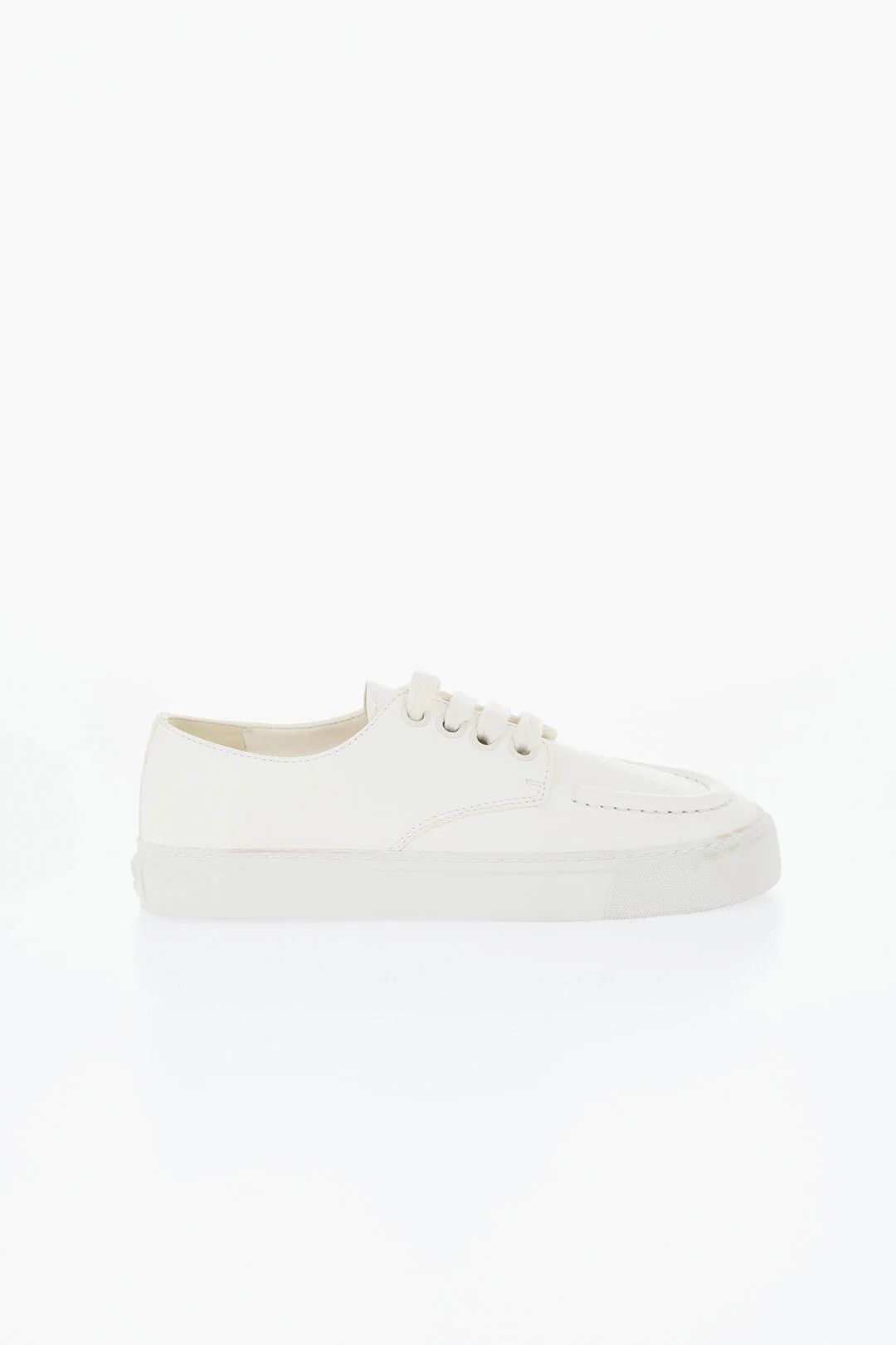 Prada og1mm0426 Hammered Leather Lace-Up Sneakers in White Size US 7 / EU 40 - 1 Thumbnail