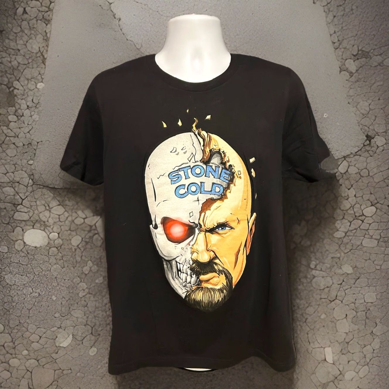 Vintage WWE Stone Cold Steve Austin Half Skull Shirt Medium Fit’s Large Short Sleeve Crew Neck Black 3:16 Mens T-Shirt Graphic Print Cotton Knit Size US L / EU 52-54 / 3 - 7 Thumbnail