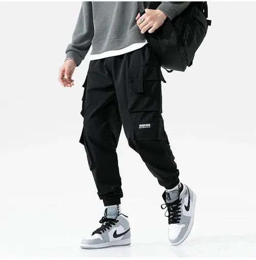 image of Streetwear Mens Harem Joggers Pants Men Cargo Pants in Black (Size 32)