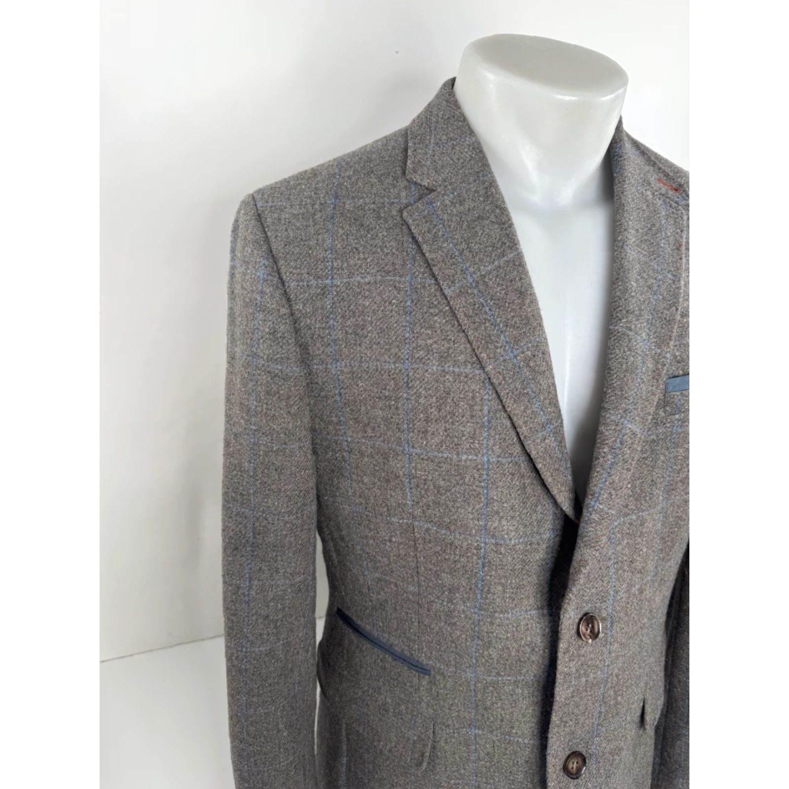 Ted Baker TED BAKER Blazer - WOOL Windowpane 40 R L - Brown/Blue - Men - Shirt/Blazer Size 42R - 2 Thumbnail