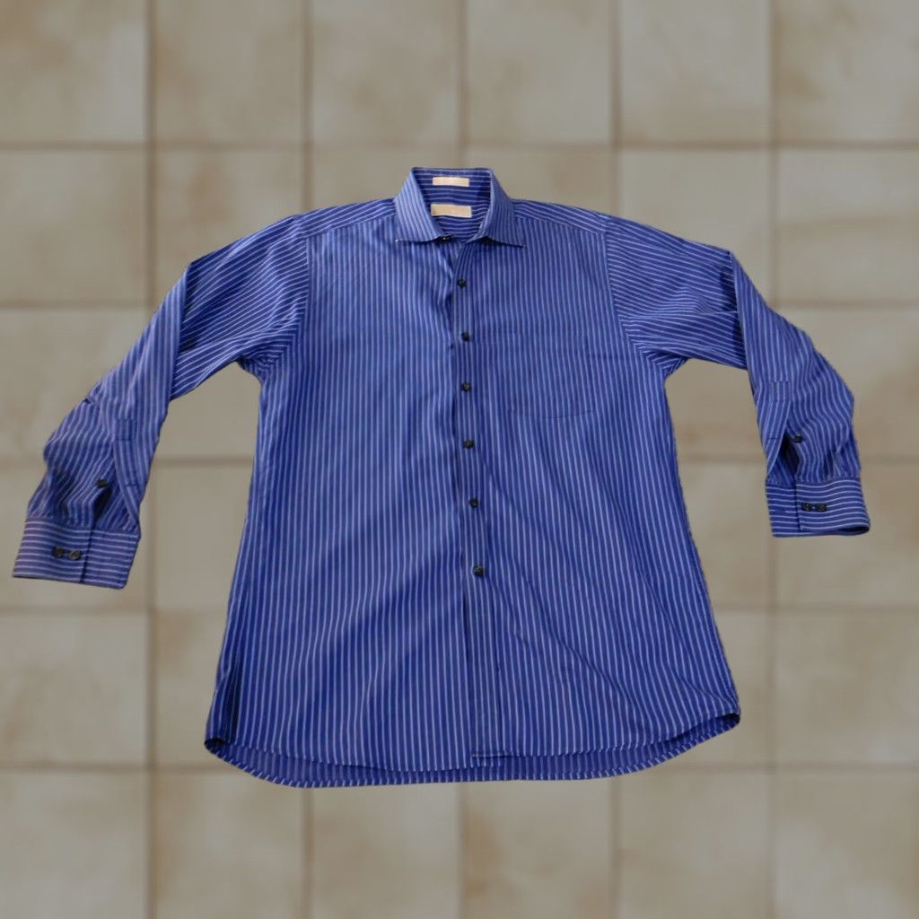 Michael Kors Michael Kors Shirt Men 15.5 Blue Striped Button Down Casual Regular Fit Size US L / EU 52-54 / 3 - 1 Thumbnail