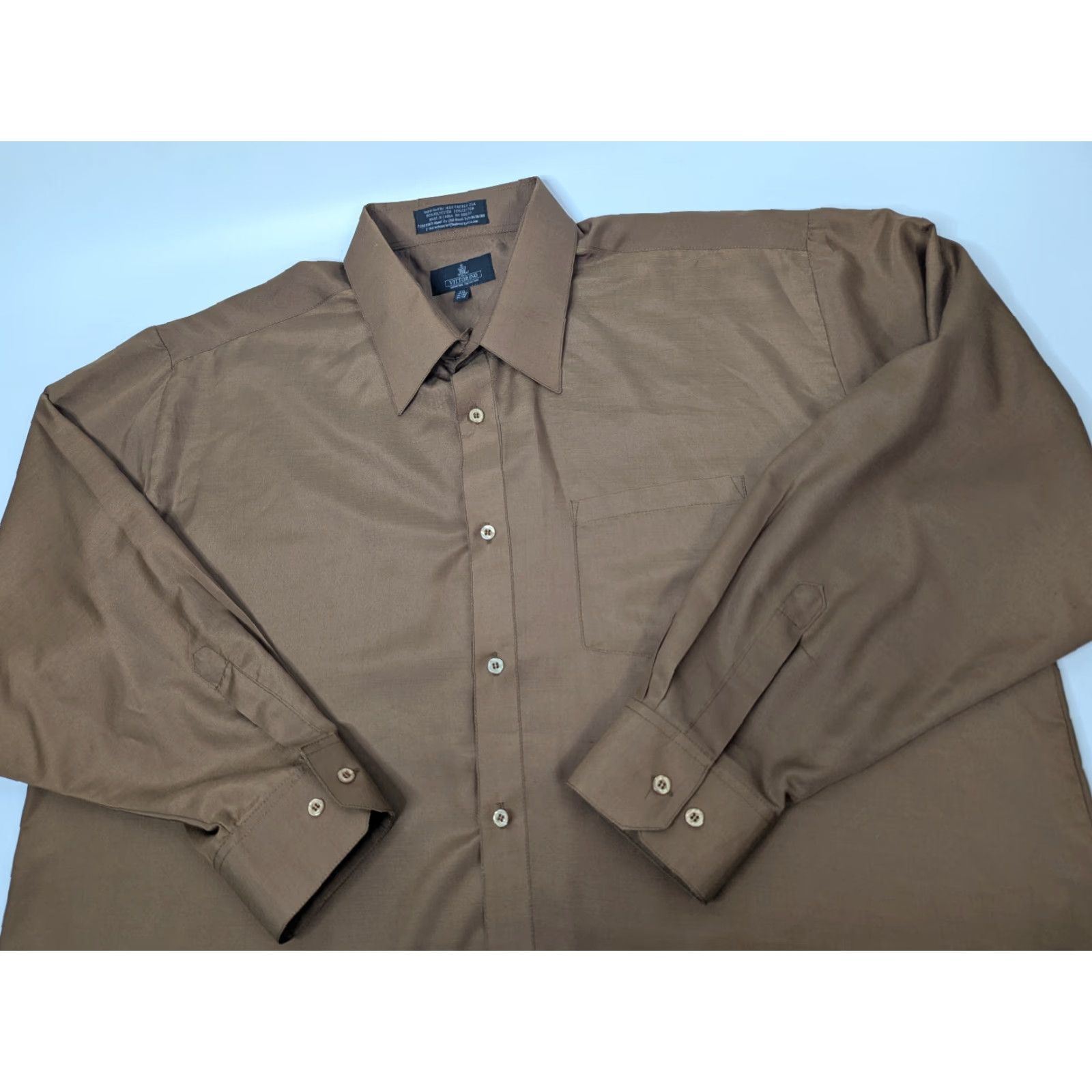 PT Torino Vittotino Mens 2XL Dress Shirt Long Sleeve Brown Polyester Blend Button Up Work Business Size US XXL / EU 58 / 5 - 2 Thumbnail