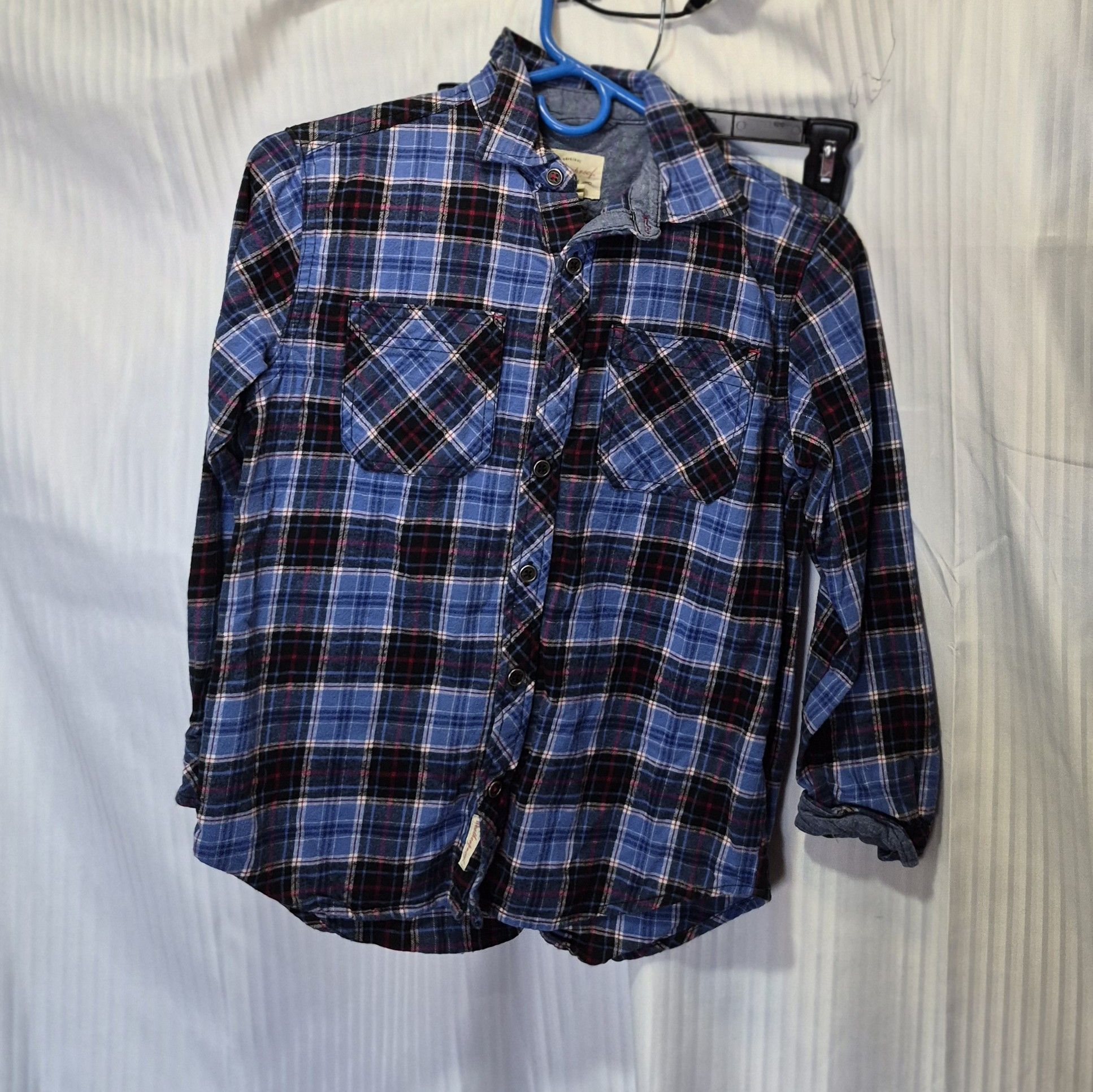 Weatherproof Weatherproof Boy's 10-12 Blue Black Plaid Button-Down Shirt Size US XXS / EU 40 - 2 Thumbnail