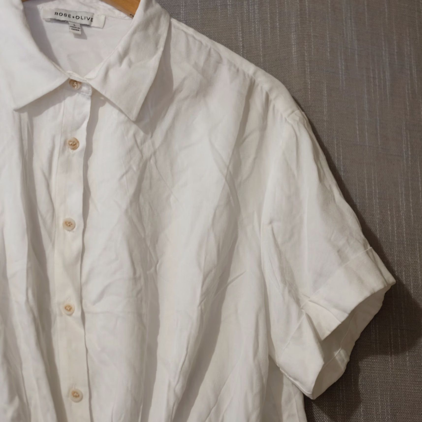 Vintage Rose & Olive White Button Blouse Collared Twist Front Women's L #H90-37 Size L / US 10 / IT 46 - 3 Thumbnail