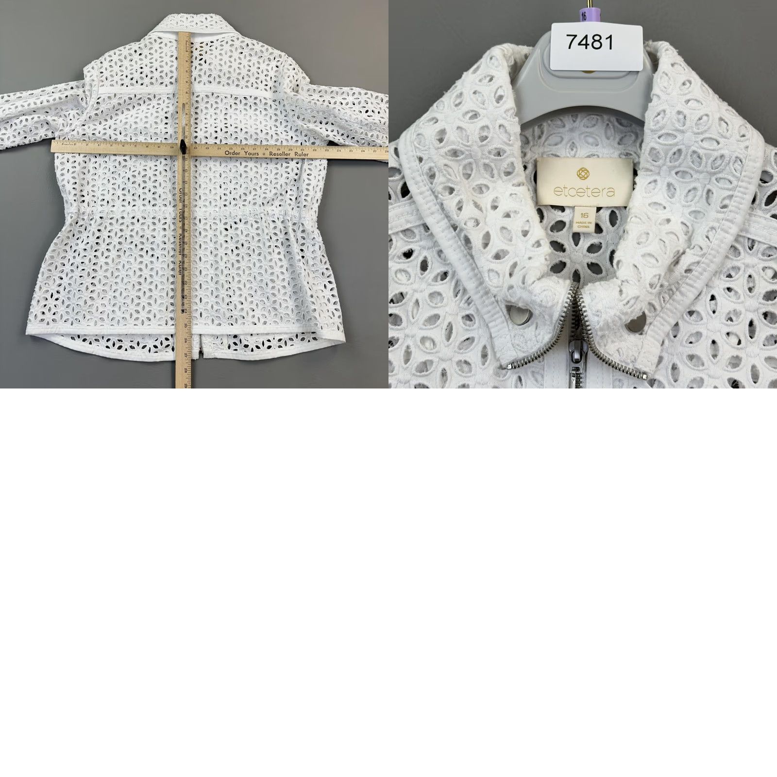 Vintage Etcetera Jacket Women's 16 White Eyelet Embroidered Full Zip Drawstring Boho Jacket DFS Size XXL / US 16-18 / IT 52-54 - 10 Thumbnail