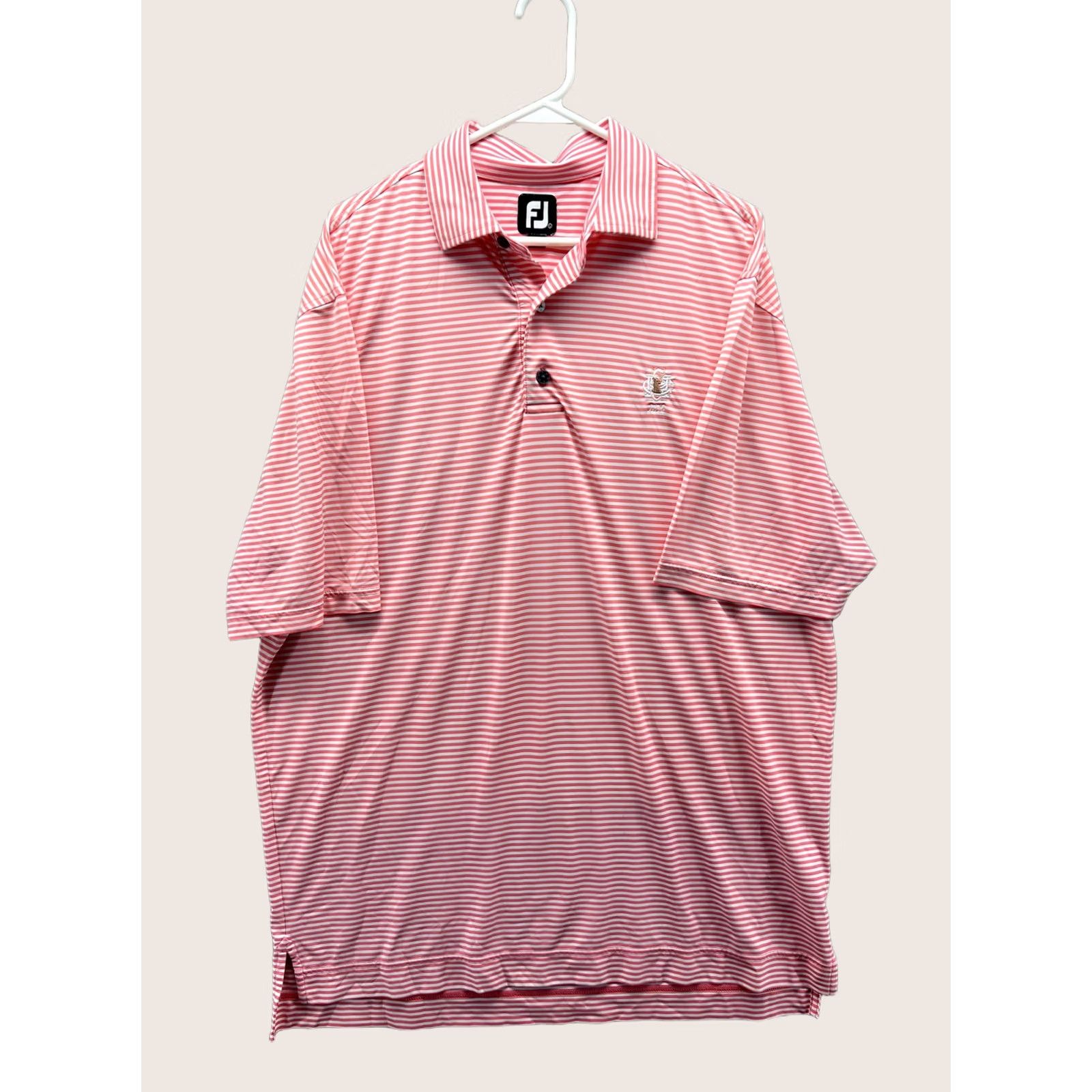 Footjoy FootJoy Polo Shirt Mens L Pink Stripe Short Sleeve Golf Performance Logo Jersey Size US L / EU 52-54 / 3 - 1 Thumbnail