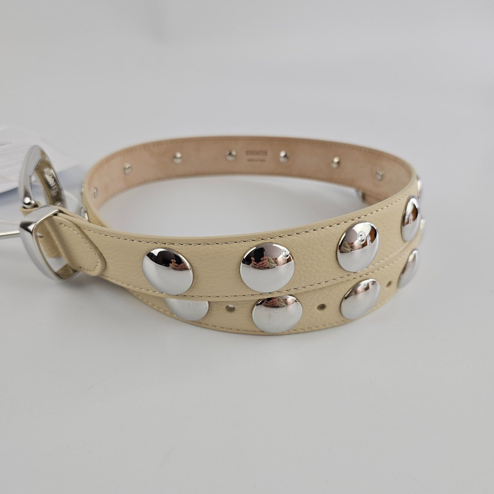 KHAITE KHAITE Benny Dark Ivory Leather Silver Studs Belt Size ONE SIZE - 2 Thumbnail