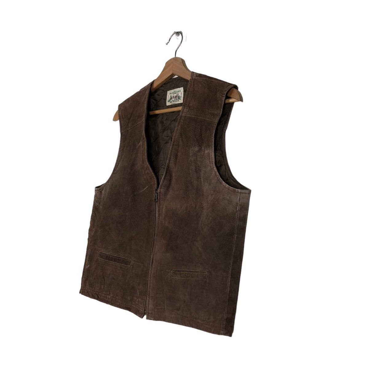 Genuine Leather 🔥VINTAGE LEATHER VEST COWBOY WESTERN SUNVALLEY Size US L / EU 52-54 / 3 - 2 Thumbnail