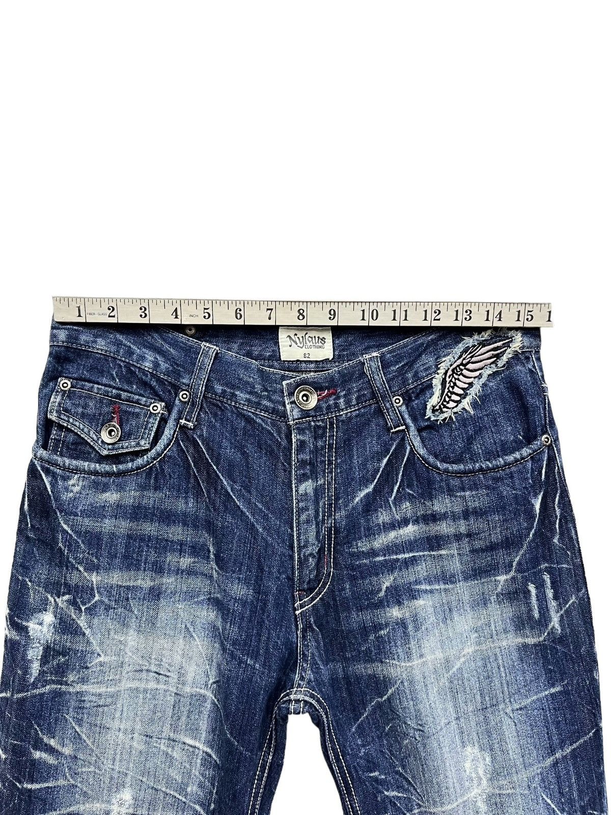 Japanese Brand 🔥Vtg NYLAUS Punk Long Flap Studded Embroidery Winged Flare Size US 31 - 15 Thumbnail