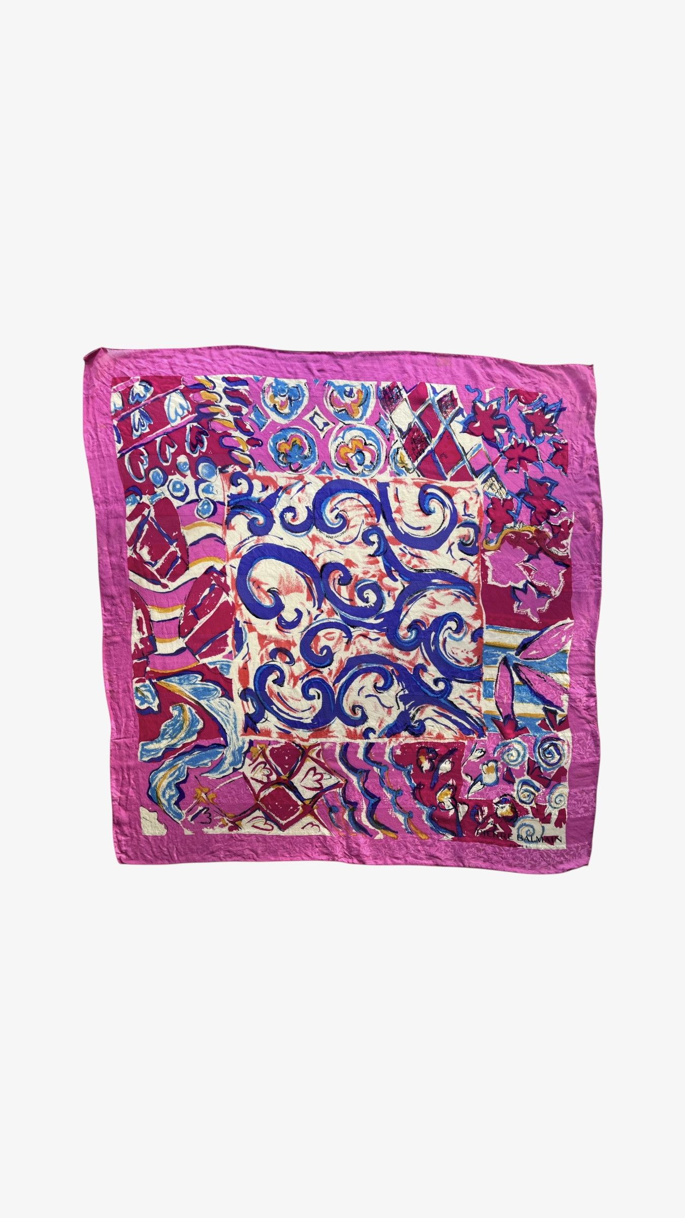 Balmain Vintage 90s Pierre Balmain Floral Painting Pink Silk Scarf Size ONE SIZE - 1 Thumbnail