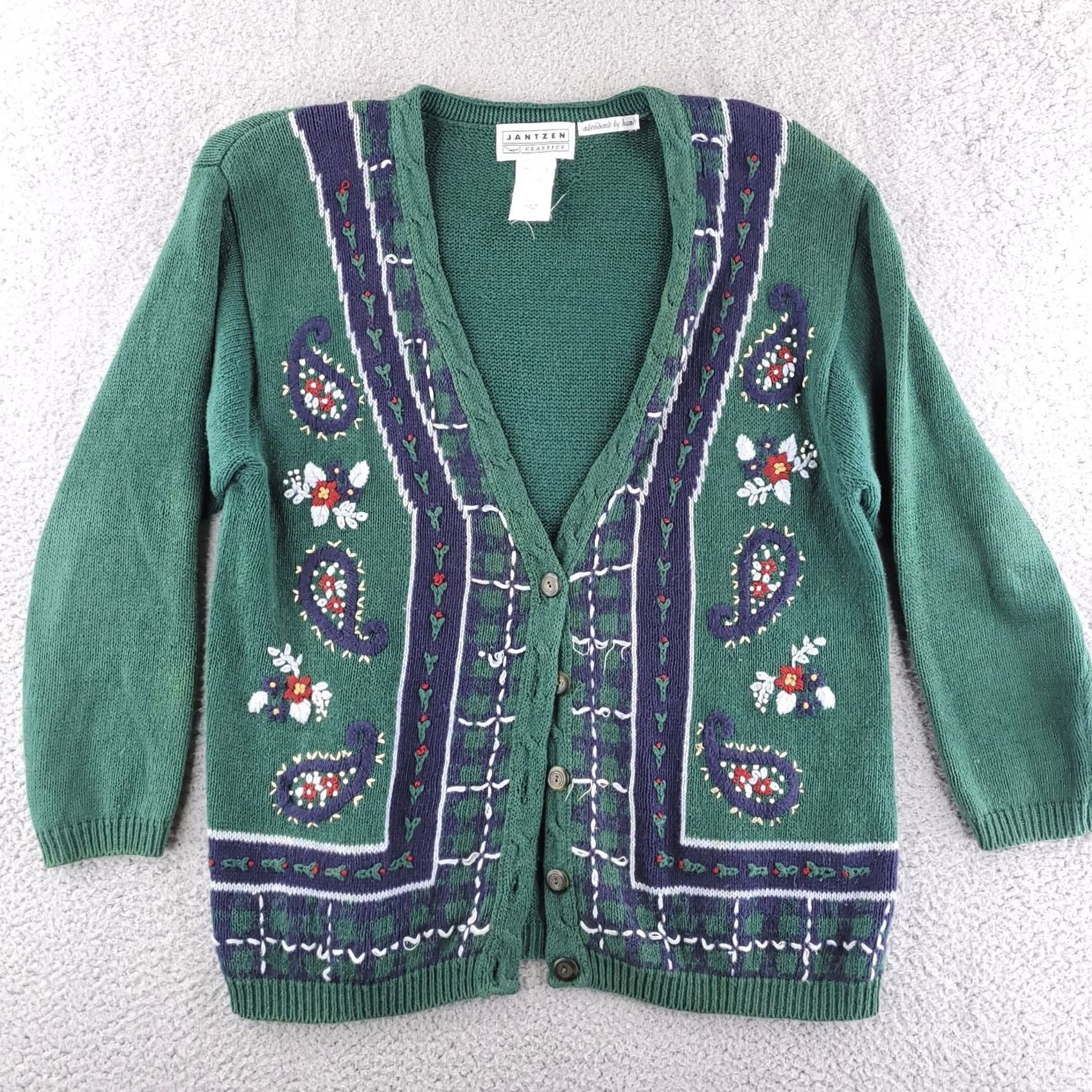 Jantzen VINTAGE Jantzen Cardigan Sweater Womens Large Green Embroidered Knit Regular Size 100% Authenticity Guaranteed Size L / US 10 / IT 46 - 2 Thumbnail