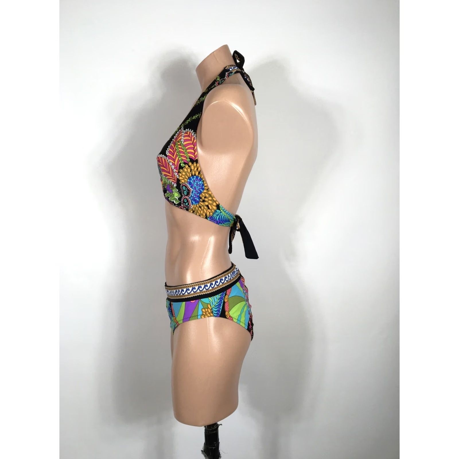 Trina Turk Tina Turk Bikini Halter Top Multicolor Neon Geometric Cheeky Bottoms sz 8 Size M / US 6-8 / IT 42-44 - 5 Thumbnail