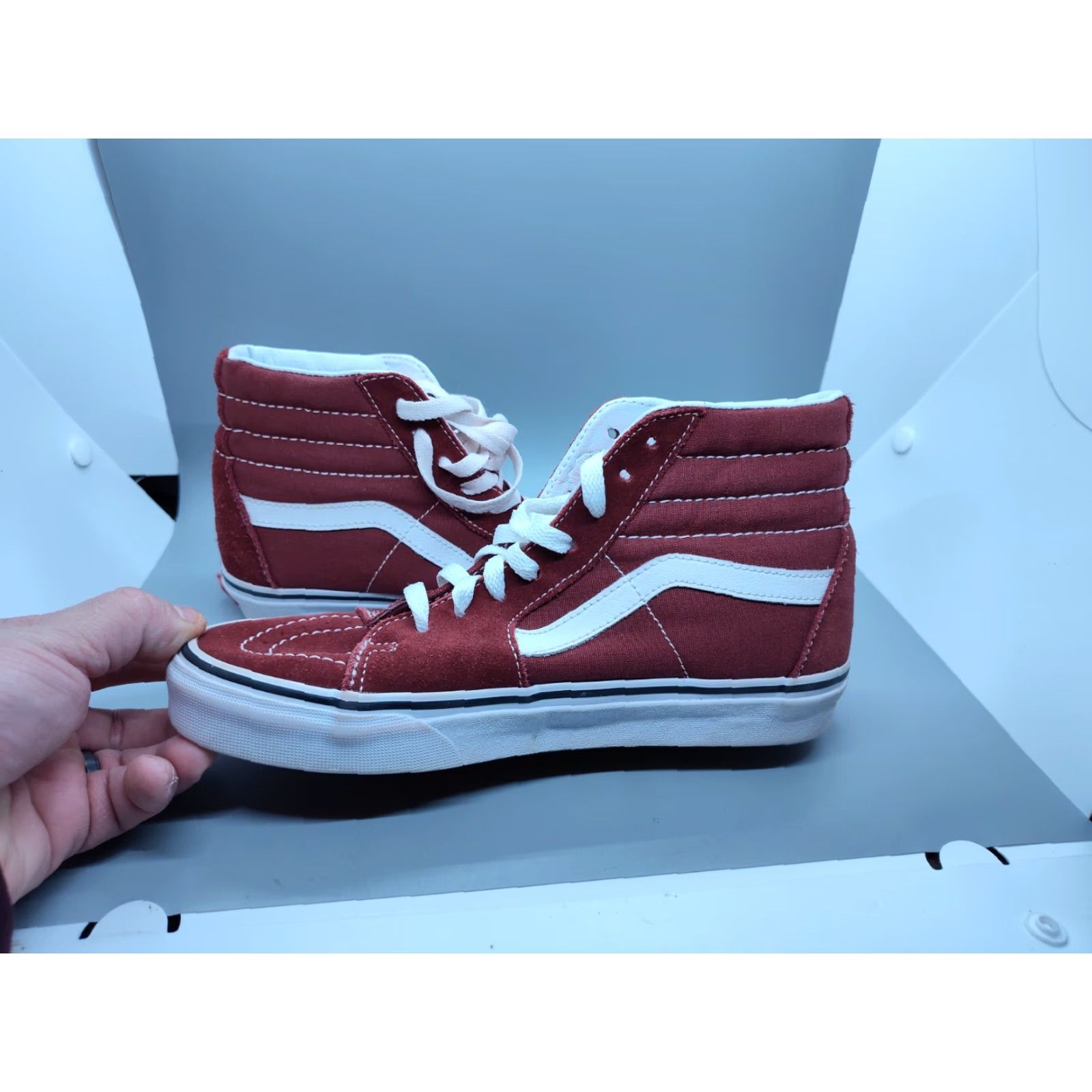 Vans VANS SK8 HI High Top Shoe Men 6.5 Womens 8 Maroon Suede Canvas Breathable Lightweight Casual Athletic Sneakers Size M / US 6-8 / IT 42-44 - 3 Thumbnail