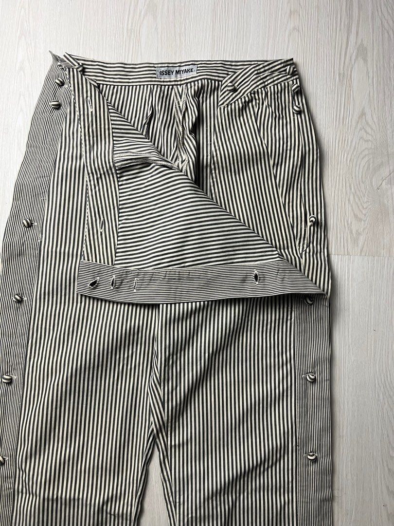 Issey Miyake × Japanese Brand × Pleats Please Issey Miyake RARE! Issey Miyake Side-Snap Striped Trousers Size 29" - 4 Thumbnail