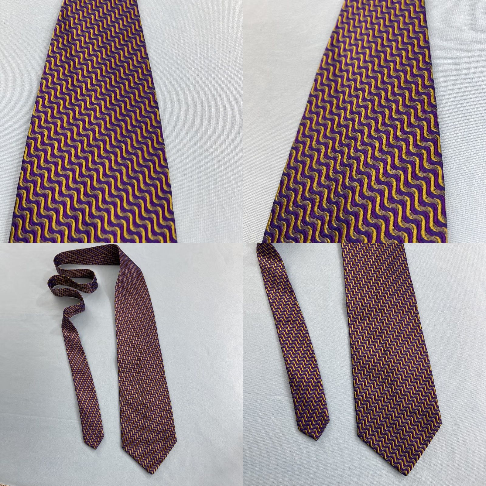 Vintage VINTAGE Pavone Geometric Optical Illusion Purple Yellow Wave Tie Italian Woven Silk 4x58 Men Silk Necktie Size ONE SIZE - 10 Thumbnail