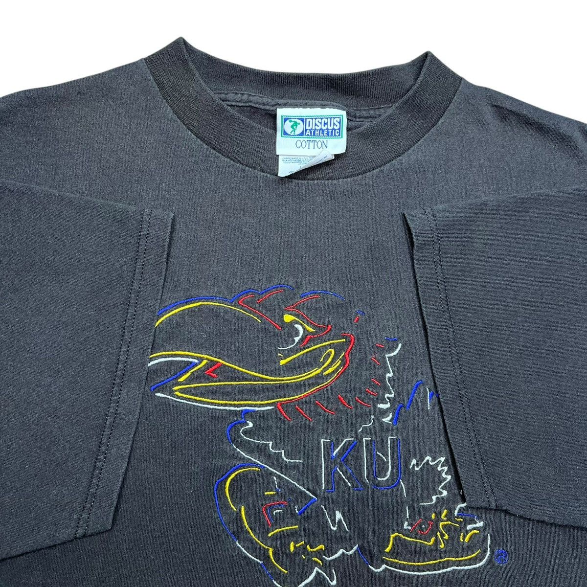 NCAA Vintage 1990s NCAA Kansas Jayhawks Embroidered Mascot TShirt Size US L / EU 52-54 / 3 - 2 Thumbnail