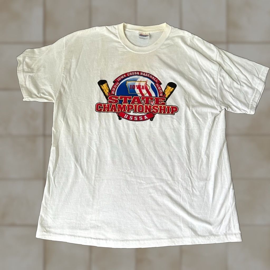 Vintage VINTAGE Baseball Shirt Mens XL White T-Shirt Short Sleeve Crew Neck Sports 80s 90s School USSSA Iowa Men T-Shirt Size US M / EU 48-50 / 2 - 1 Thumbnail
