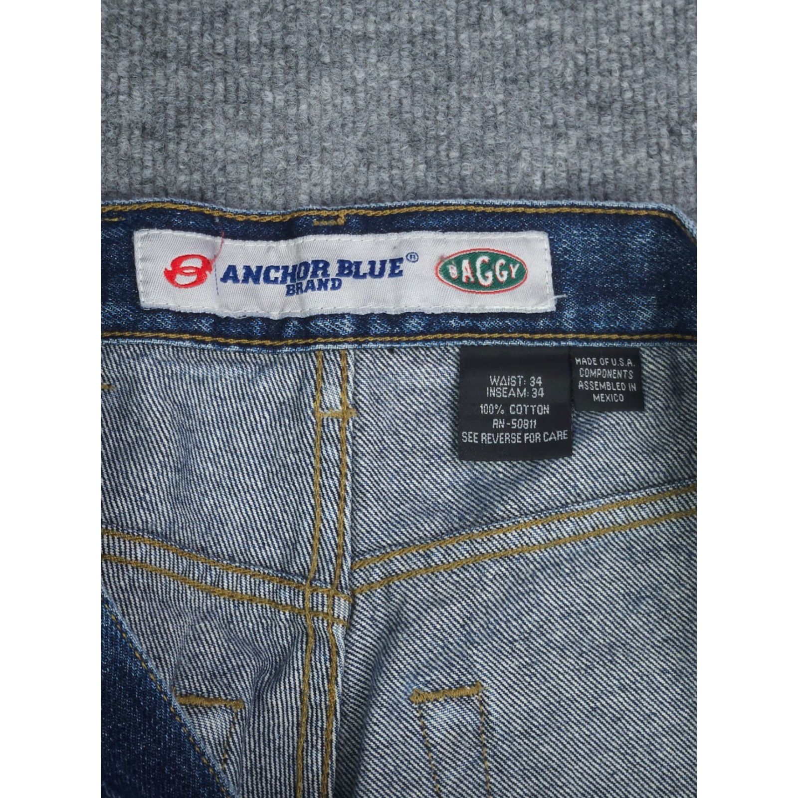 Anchor Blue VINTAGE Anchor Blue Jeans (Men's) Baggy 34 x 34 Blue Distressed Raw Hem 90s Size US 34 / EU 50 - 5 Thumbnail