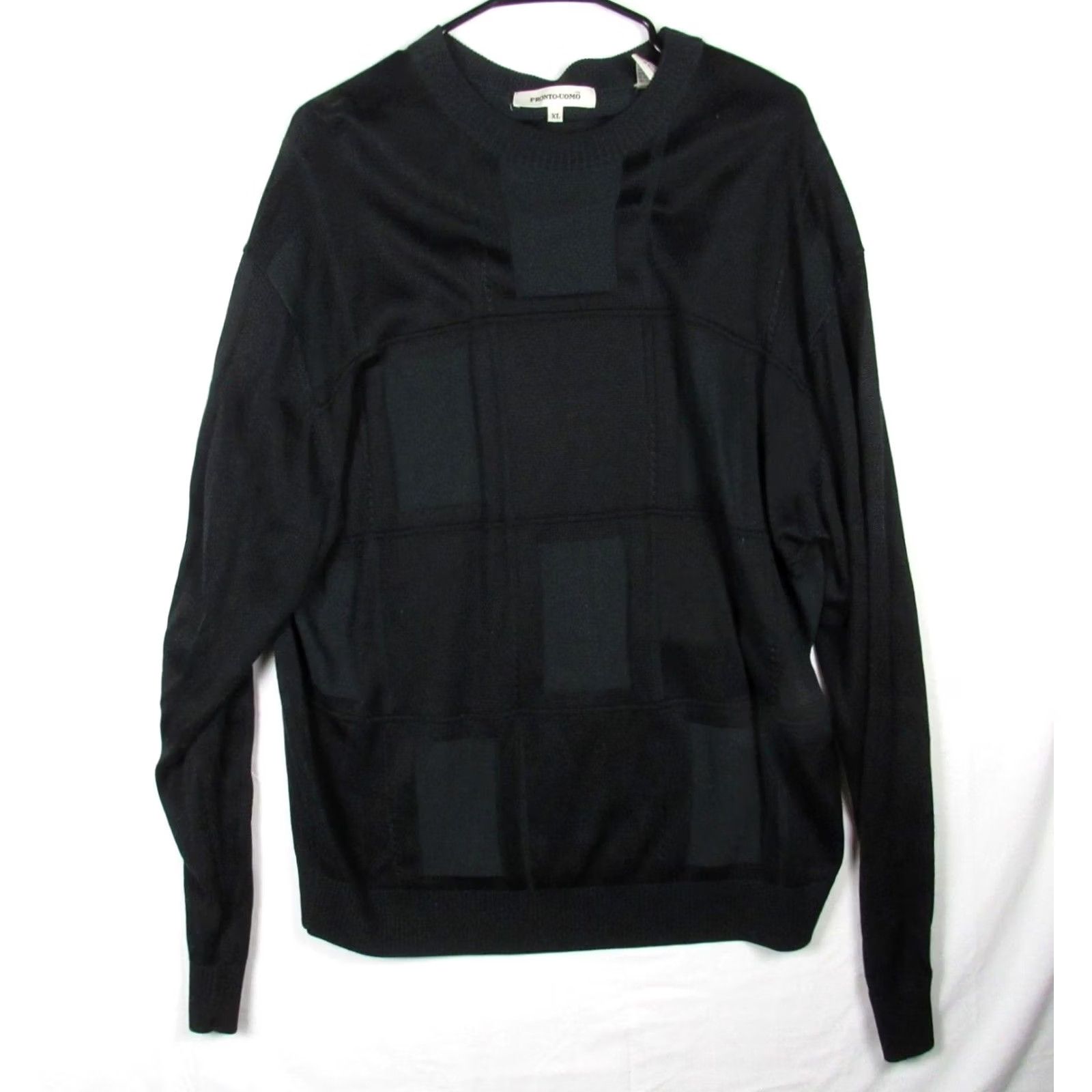 Pronto Uomo Pronto Uomo Mens Black Crewneck Sweater Pullover XL Cotton Rayon Long Sleeve Size US XL / EU 56 / 4 - 2 Thumbnail