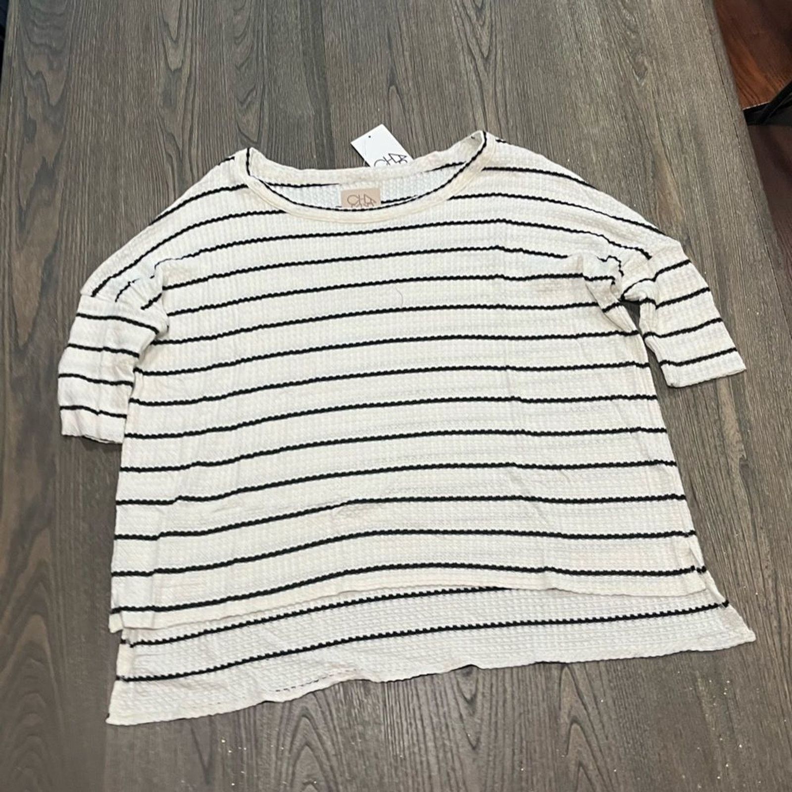 Vintage NWT Chaser Striped Waffle Knit Boxy Thermal Tee Size M Size M / US 6-8 / IT 42-44 - 1 Thumbnail