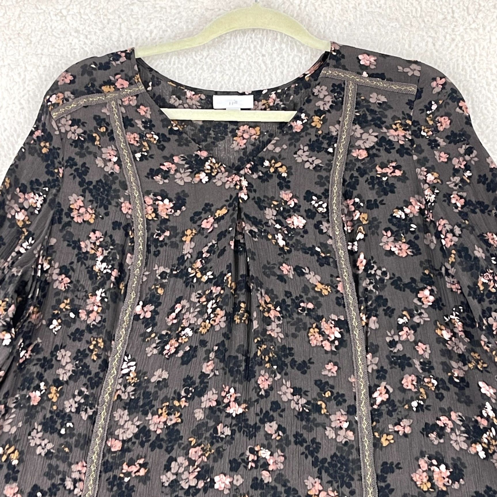 J. Jill J. Jill Shirt Women M Brown Floral Crepe Crochet 3/4 Sleeve Pullover Casual Size M / US 6-8 / IT 42-44 - 2 Thumbnail