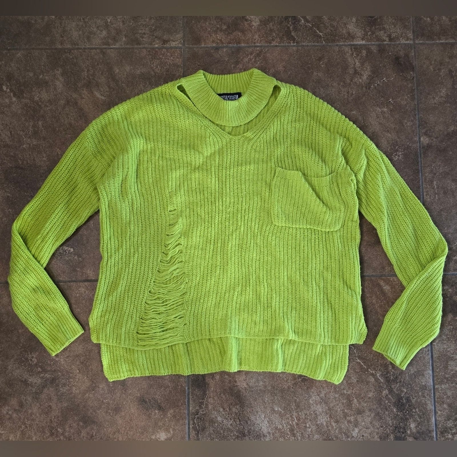 Other Lime Green | SWEET&SINFUL | Distressed Sweater Size XL / US 12-14 / IT 48-50 - 1 Thumbnail