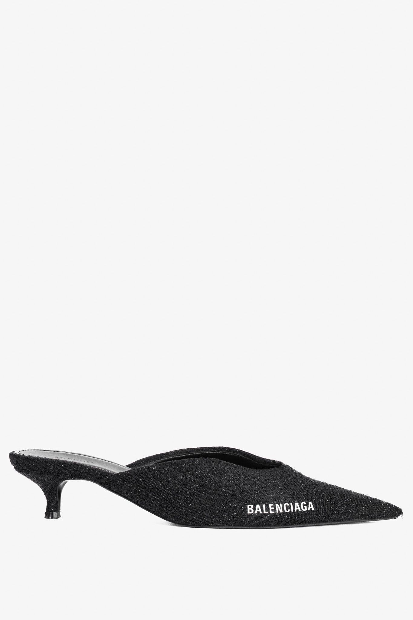 Balenciaga Balenciaga Black Glitter Knit Pointed-Toe Knife Mules Size US 7.5 / IT 37.5 - 1 Thumbnail