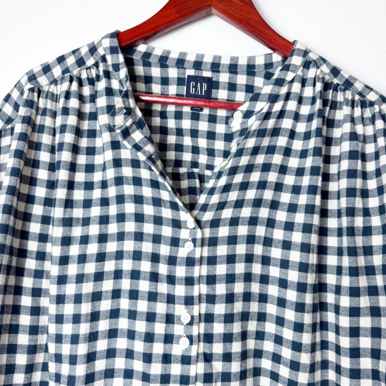Gap GAP Blue & White Check Button Front Blouse Women's Size XL Size XL / US 12-14 / IT 48-50 - 2 Thumbnail