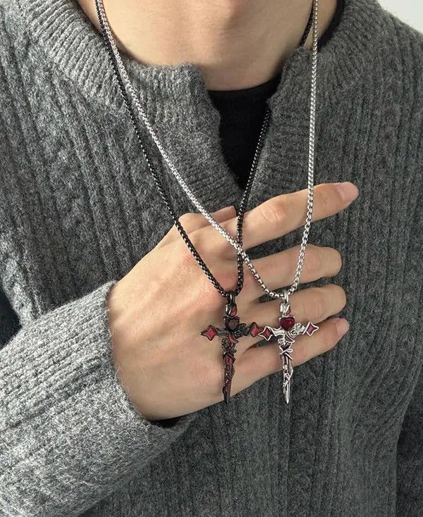 Jewelry RED Cross Pendant Necklaces, Gothic Style Size ONE SIZE - 1 Thumbnail